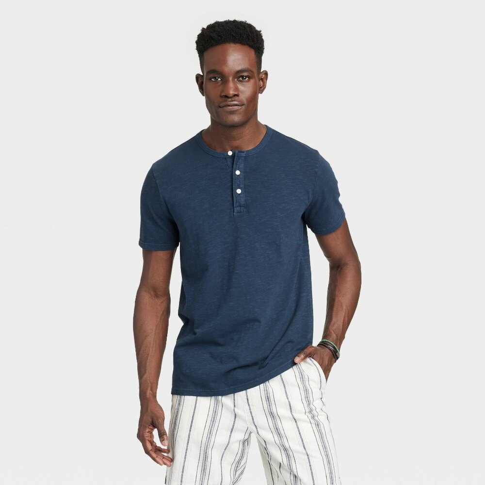 Goodfellow & Co - Small Men's Short Sleeve Henley Shirts - Navy Blue & Charcoal - Picture 2 of 7